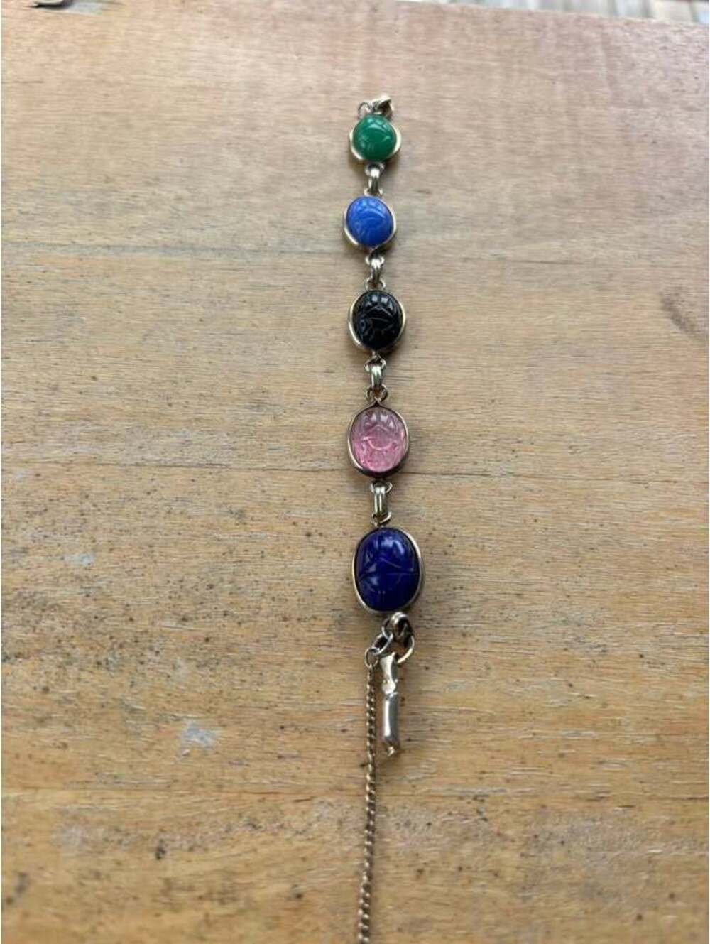 Vintage Multi-Color Carved Scarab Bracelet